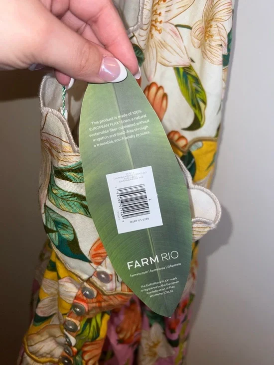 Farm Rio Guaragarden 100% Linen Halter Midi Dress Button Back Floral NWT Large - Picture 14 of 16